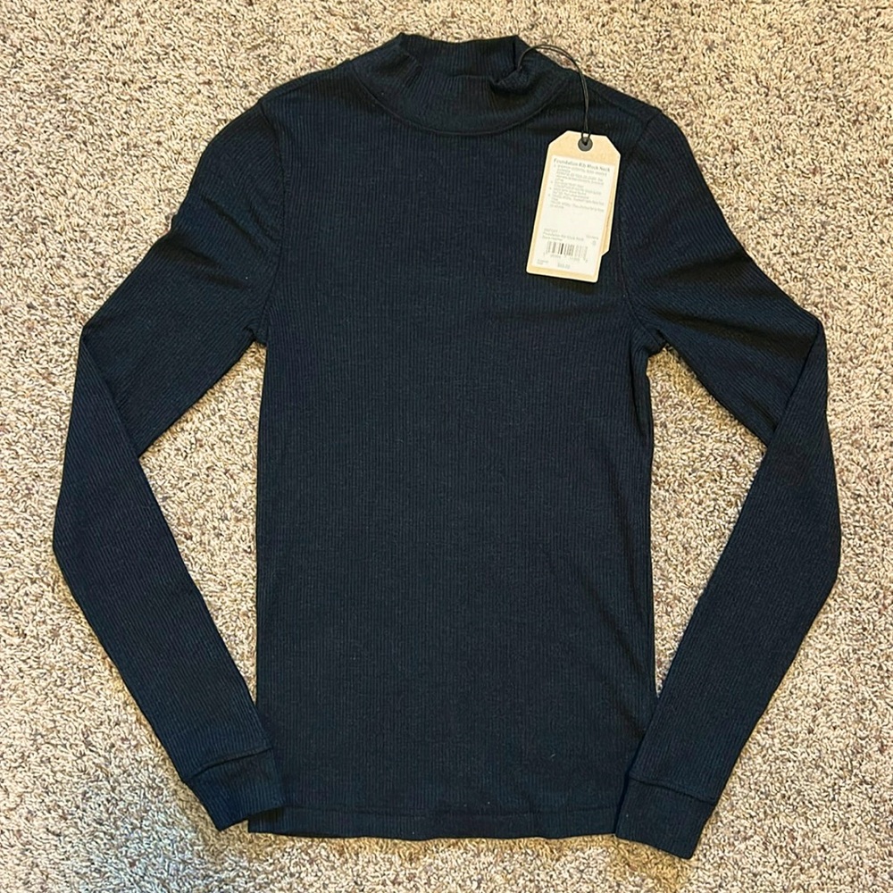 Prana Foundation Rib Mock Neck Top, Black Heather, Size Small